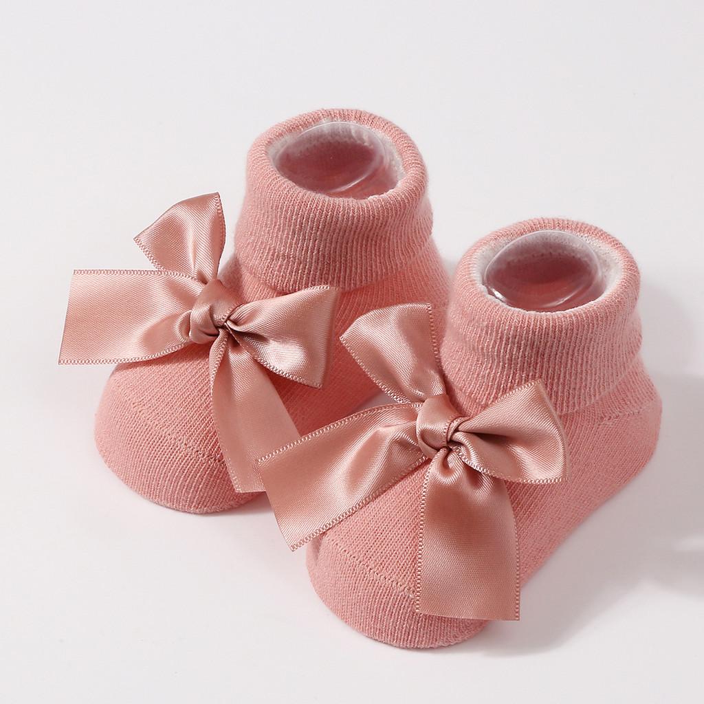 Handmade Baby Bow Tie Knit Booties Solid Color Non-Slip Sole Breathable First Walkers for Newborns & Infants