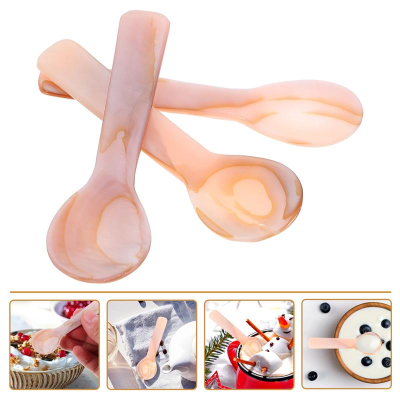 

3 Pcs Pearl Mother Caviar Spoon Handmade Shell Dessert Spoons Small Soup Spoons Clear Food Spoons Household Kitchen Dining Tools