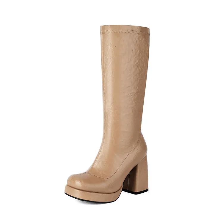 Fashion New Solid Color Pleated Laziness Style Black White Knee High Boots Women Sexy 9.5cm High Heels Fashion Show Long Boots Size34-46
