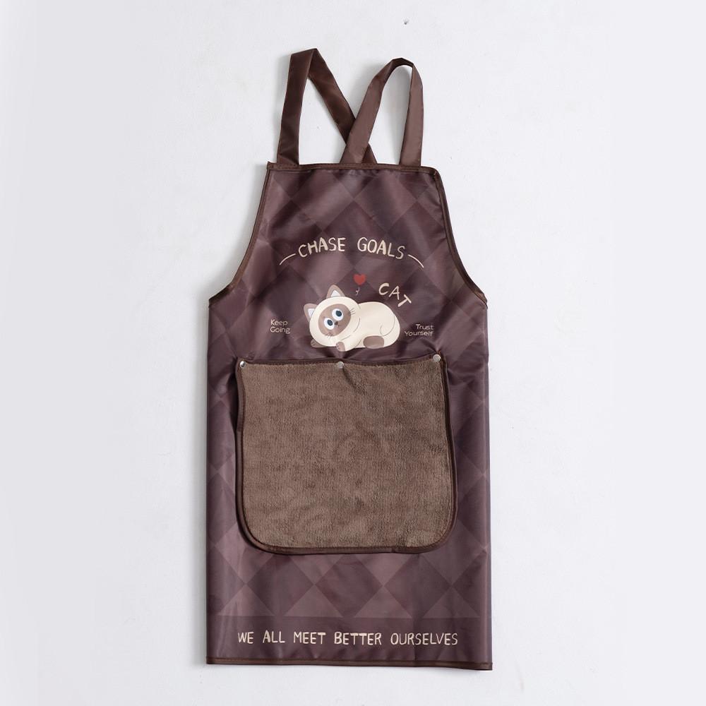 Cartoon Cat And Dog Print Waterproof Sleeveless Apron For Kitchen Cooking And Home Use