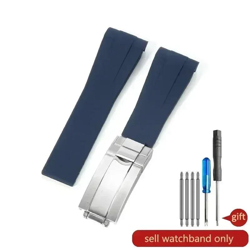 High Quality Black Green Red Blue White Colored Style Silicone Watchband Curved Interface for Rolex Datejust Submariner Strap