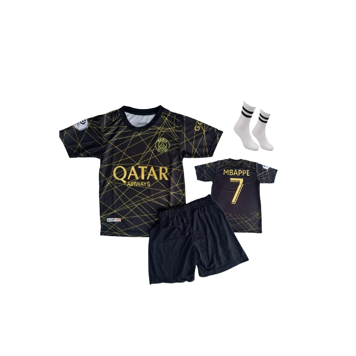 

Набор из 3 детских футбольных майок черного золота специального дизайна Psg Mbappe