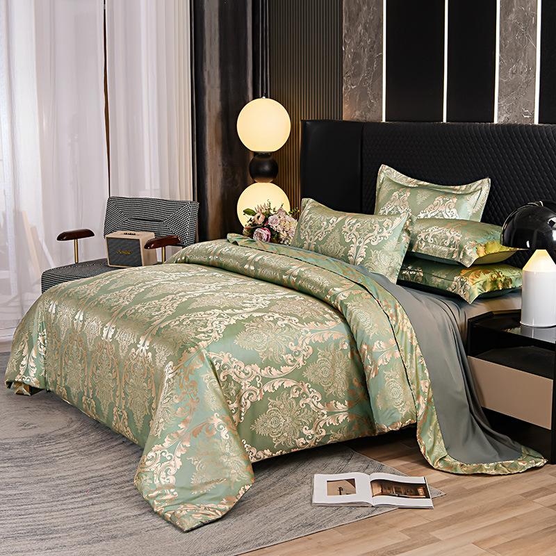 Home Textile European Satin Jacquard (Four-piece Set Three-piece Set) Quilt Cover Bed Sheet Pillowcase Single Bed Double Bed Bedding