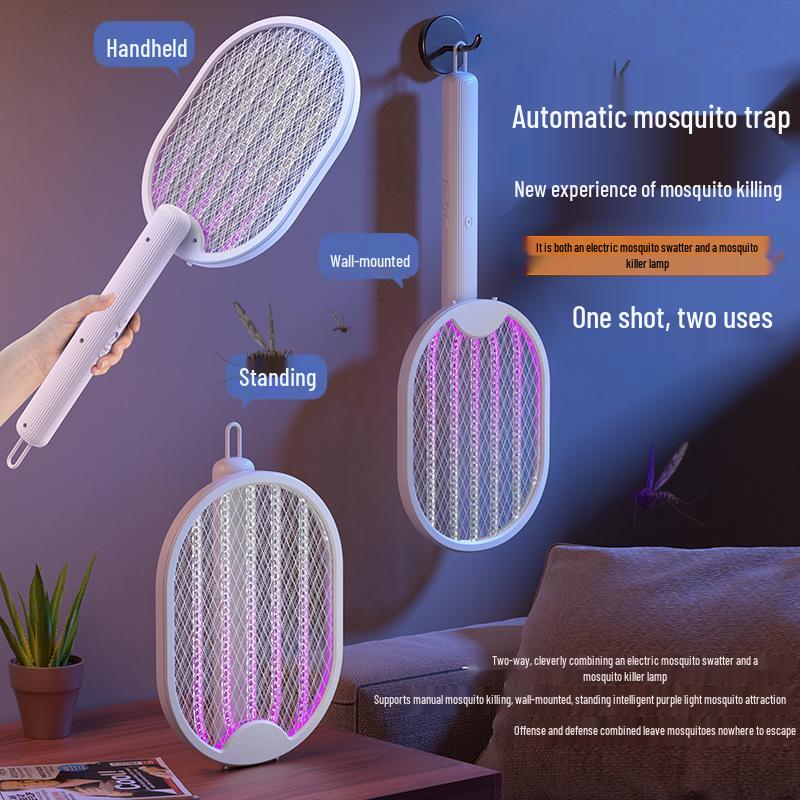 3-in-1 Folding Electric Mosquito Swatter & Lamp: Rechargeable, Multifunctional, Automatic Luring, Hangable Mosquito Killer.