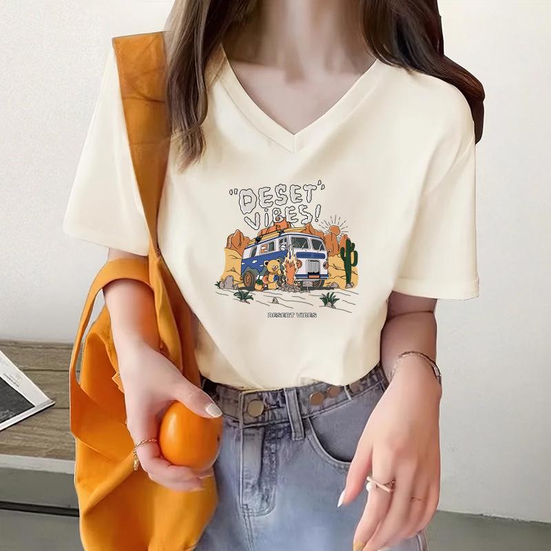

Cotton printed short-sleeved t-shirt women s summer new design niche front shoulder top XXXL