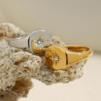 MamacitaSlay Minimalistyczny Ośmiokątny Pierścionek Gwiazda ze Stali Nierdzewnej 316L Wodoodporny Pozłacany 18K Złotem Biżuteria Elegancki Pierścionek Damski Prezent