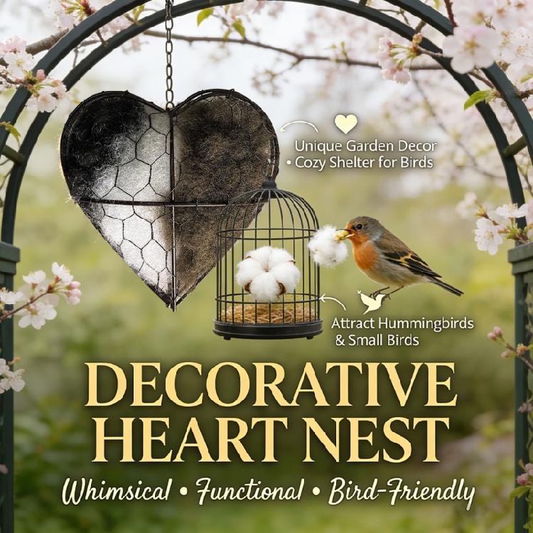 Durable Metal Heart Form Bird Shelter With Fiber Filling Great For Tiny Birds