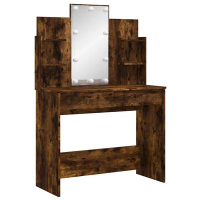 Makeup Table with LED Lights Smoked Oak 96 X 40 X 142 Cm