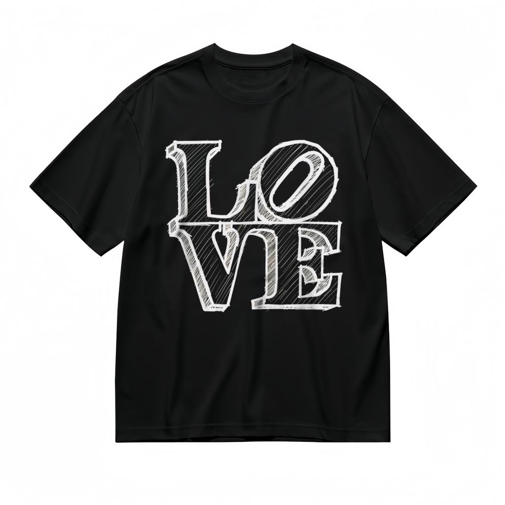 Men's T-Shirt Mens Womens Tees Top With Hand-Sketched LOVE Art Graphic Unisex Black 100% Cotton Tops