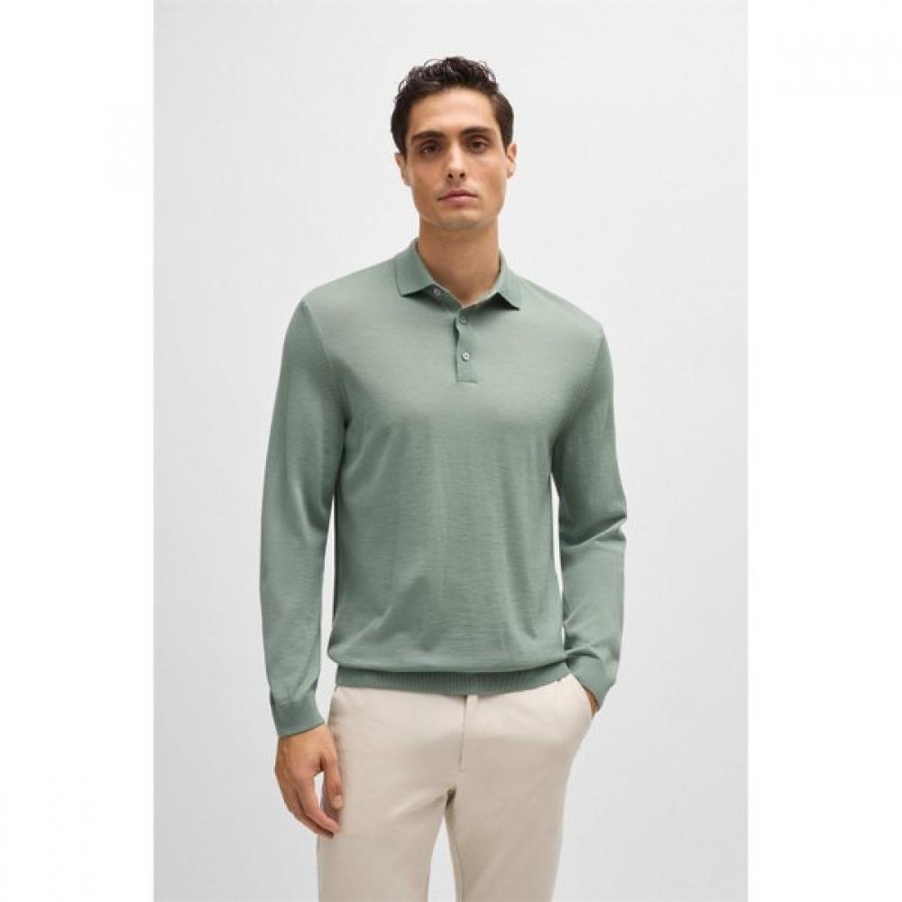 Boss Polo Collar Slim Fit Virgin Wool Knit Sweater Pastel Green  50476355330 L