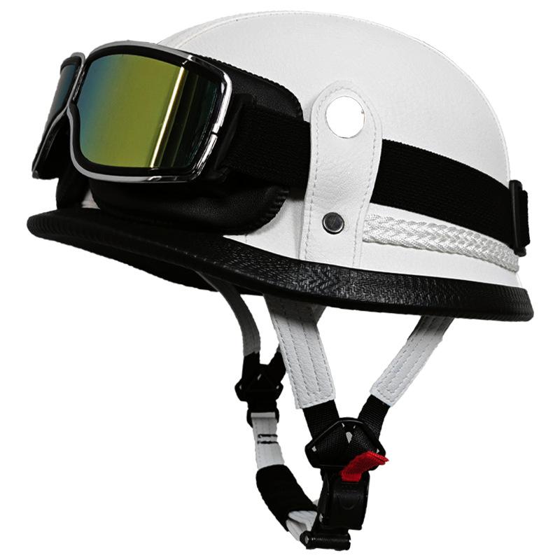 German Handmade Leather Helmet Men and Women Four Seasons Half Helmet Electric Vehicle Helmet Retro Steel Helmet