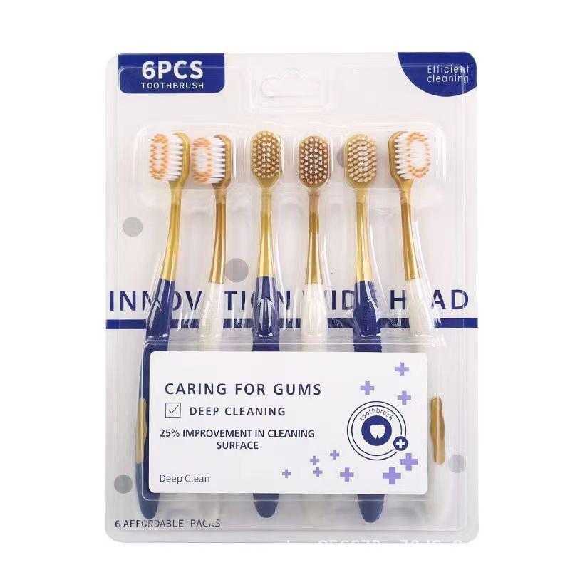 Tri-Head Soft & Hard Bristle Adult Toothbrush with 3D Tongue Scraper