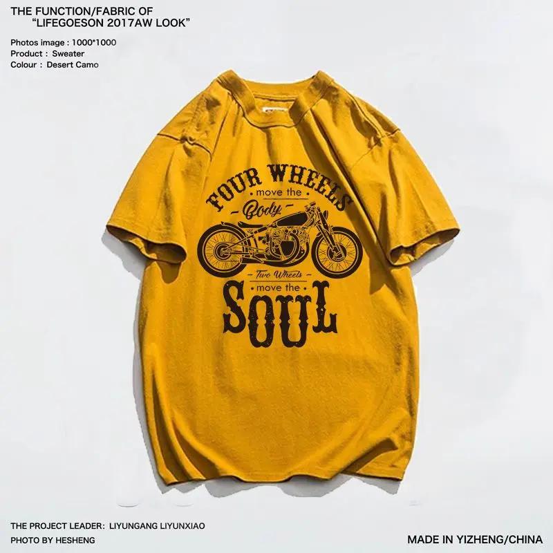 Summer Pure Cotton American Retro Short Sleeved T-shirt for Men's Short Ins Outerwear Printed Half Sleeved Round Neck Casual Top