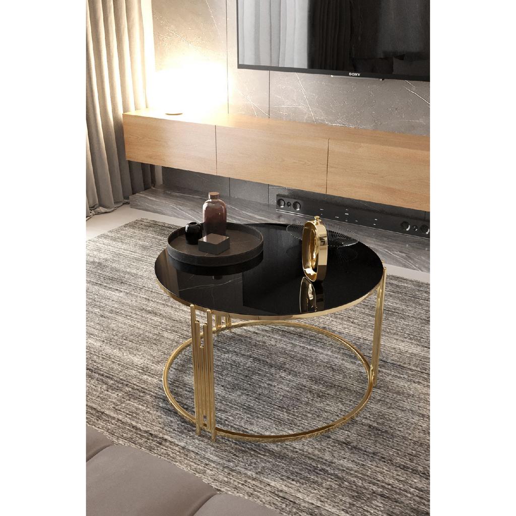 Piano Coffee Table Metal Gold Leg Black Glass