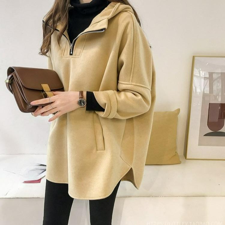 Plus Samt Dick Reißverschluss Pullover Damen Außenbekleidung Herbst und Winter Mit Kapuze Reißverschluss Echte Tasche Bluse Mantel Damen Trend