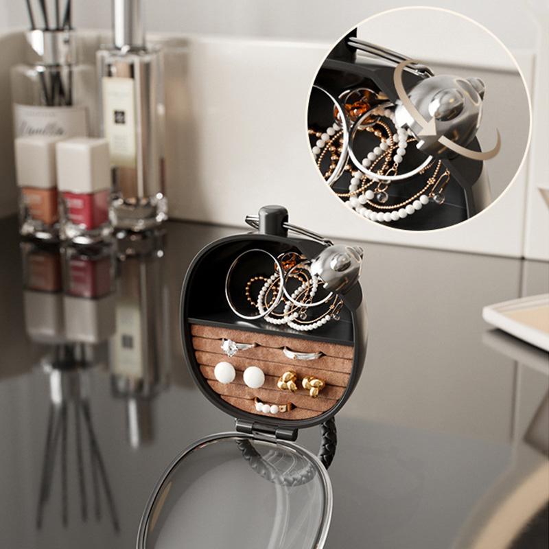 1pc Portable Jewelry Storage Box Travel Transparent Clasp Jewelry Bag Earring Ring Necklace Box Rotary Switch Jewelry Organizer