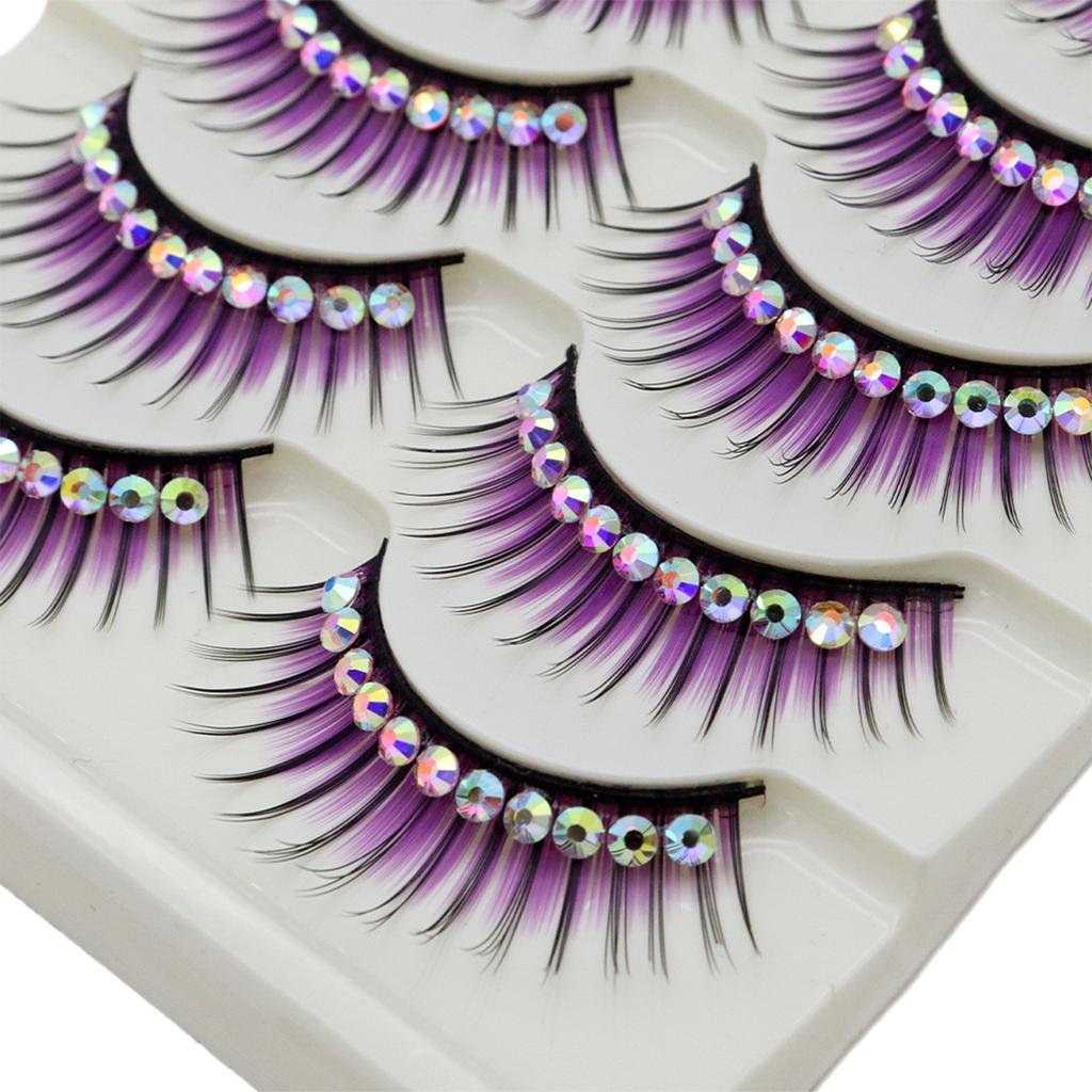 5 Pairs Glitter False Eyelashes with Rhinestones Colored Dramatic Lashes Hard Strip for Costume Photoshoot