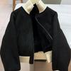 Coffee short coat women's loose and versatile thickened warm temperament jacket