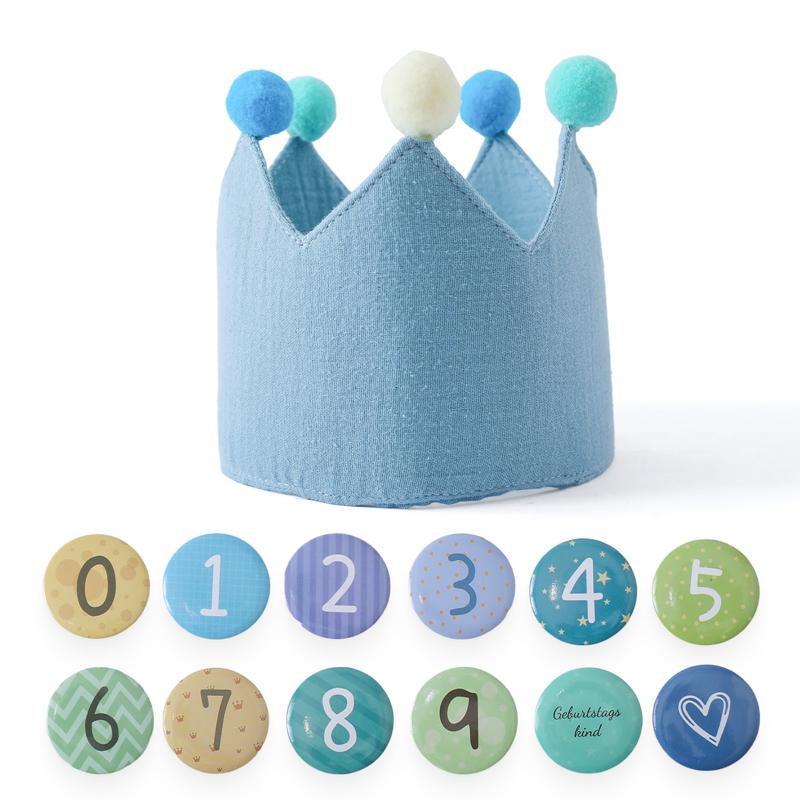 Baby 1-9 Years Birthday Party Crown Hat Woolen Ball Headband Hat  Birthday for Kids Party Pography Props Infant Gifts
