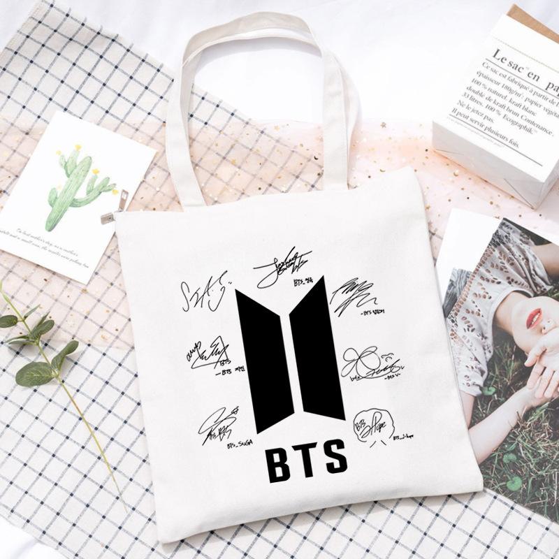 Korean Style Printed Canvas Tote Bag for Women Men Large Capacity Commuter Shoulder Handbag Fashionable Daily Outing Purse KTB