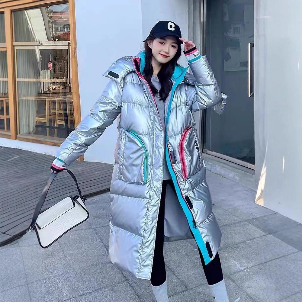 Winter New Down Jacket Fashionable Hooded Glossy Leave-in, Thickened Warm White Duck Down Fashionable Windproof Jacket