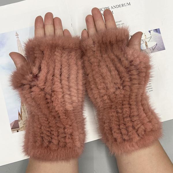 Winter Gloves for Women Natural Mink Fur Knitted Fingerless Solid Warm Elastic Gloves