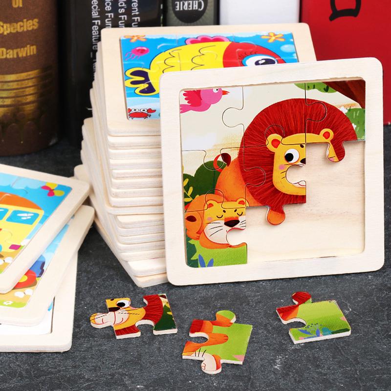 Baby Toys 3D Wooden Puzzle 11x11cm Cartoon Animal Vehicle Jigsaw Wood Puzzle Toys Educational Montessori Toys For Children