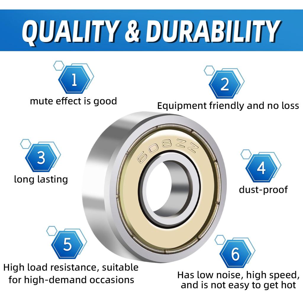 10Pcs 608 ZZ 608RS Ball Bearings 608ZZ Metal Double Shielded Miniature Deep Groove Skateboard Ball Bearings 8mm X 22mm X 7mm