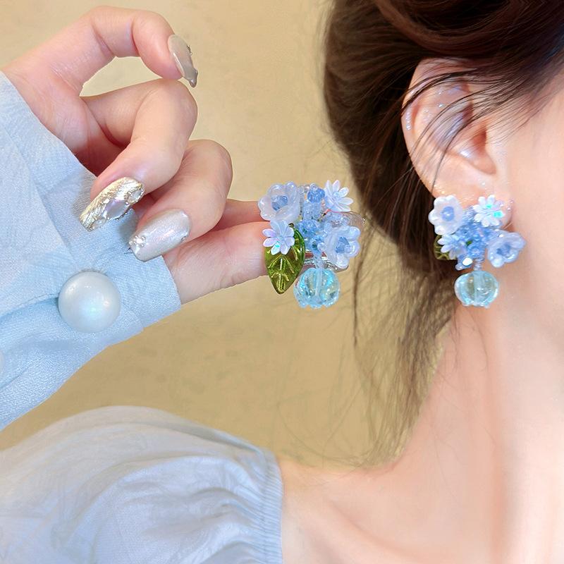 

Стеклянные серьги-кисточки в виде цветка и листа, серьги с милым мори-темпераментом, маленькие свежие серьги премиум-класса