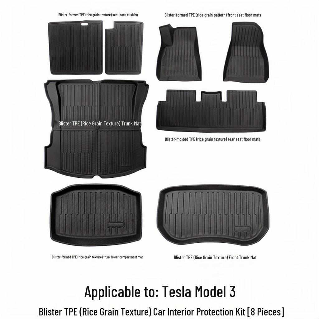 Tesla Model 3 TPE Rice Grain Floor Mats – Protective Kit for Car Modification