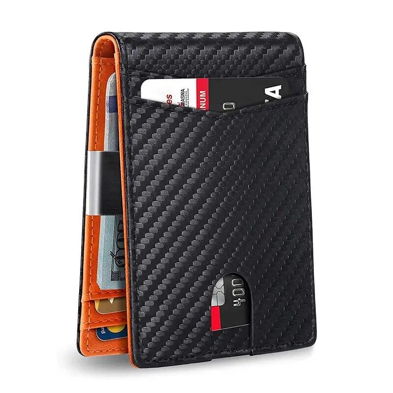 Rfid Carbon Fiber Card Holder Wallets Men Business Small Slim Mini Money Bag Bifold Leather Wallets for Men Male Vallet