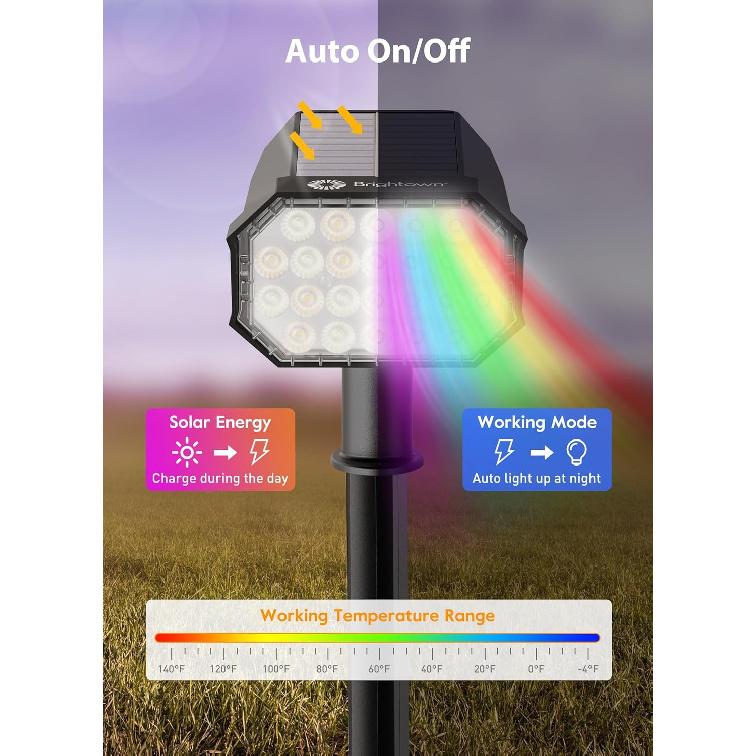 Brightown Solar Color Changing Lights Waterproof, Multicolor RGB Solar Spot Lights Outdoor with Remote Control, 3 Modes Solar Powered Outdoor Lights