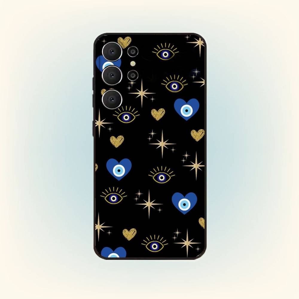 Lucky Eye Blue Evil Eyes Phone Case For Samsung S26,S25,S24,S21,S22,S23,S30,Ultra,S20,FE,Lite,10,9,Black Cover