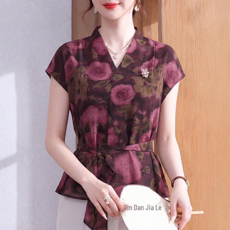 Elegant Mid-Aged Women s Summer Short Sleeve T-Shirt 3XL