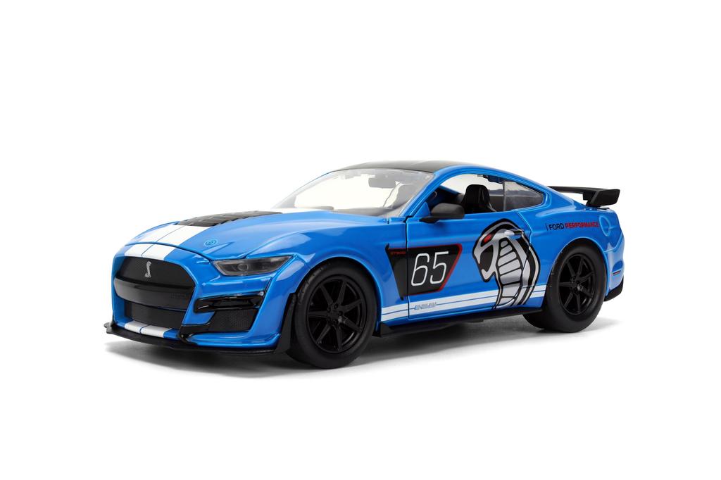 Jada Toys Big Time Muscle 2020 Ford Mustang Shelby GT 500 Diecast Car with Opening Rubber Glossy Blue 124 Doors, Hood, Trunk, Tires,