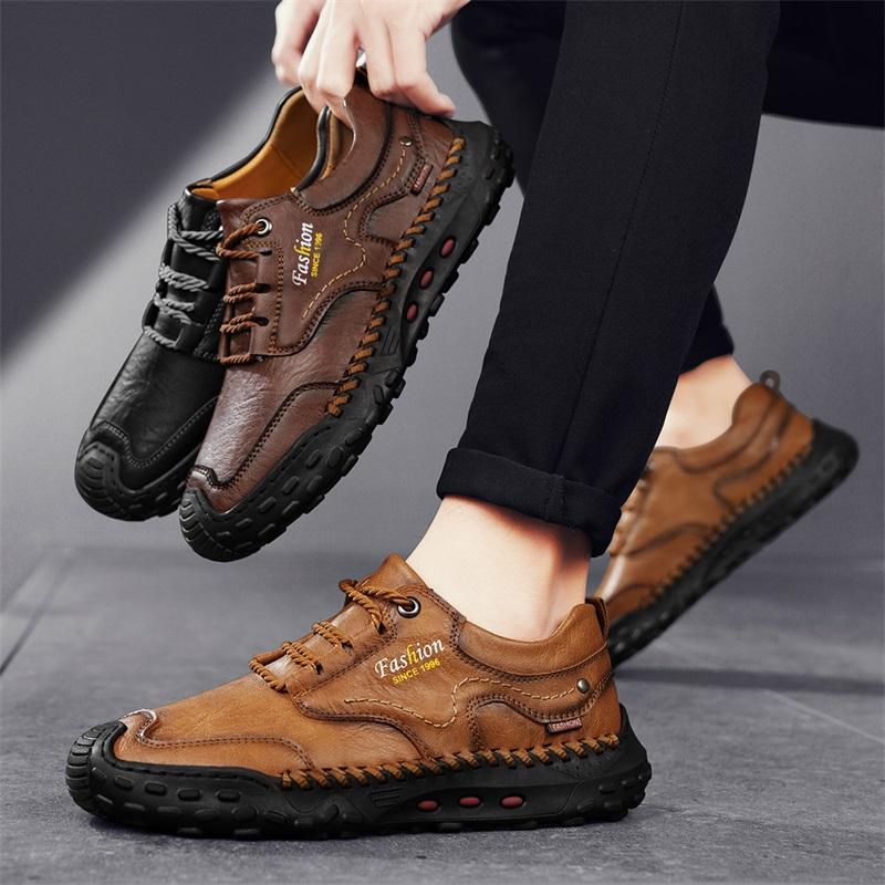 Fashion 2025 Classic Handmade Leather Men Shoes High Quality Breathable Comfy Outdoor Men Sneakers Vintage Lace-up Non-Slip Walk Shoes