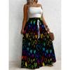 Large size women's printed loose wide leg pants, elegant with pockets, suitable for vacation and daily wear