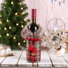 Mingguan Christmas Plaid Fur Collar Wine Bottle Cover & Bag
