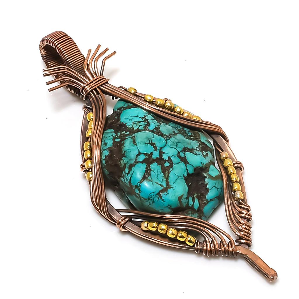 Turquoise Tumble 999 Copper Wire Wrapped Pendant, Handmade Gemstone Pendant Jewelry, Gifts For Wife Brand New Pendant