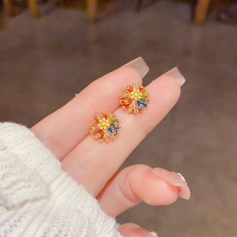 Exquisite Small Daisy Colored Zircon Fashion Versatile Earrings For Women