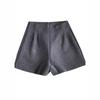 Women's Winter 2024 Black Woolen High-Waisted Wide-Leg Bootcut Shorts