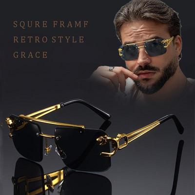 Gafas de sol vintage doradas sin marco, no polarizadas, con revestimiento antirreflejos para hombres y mujeres - Montura de plástico de moda