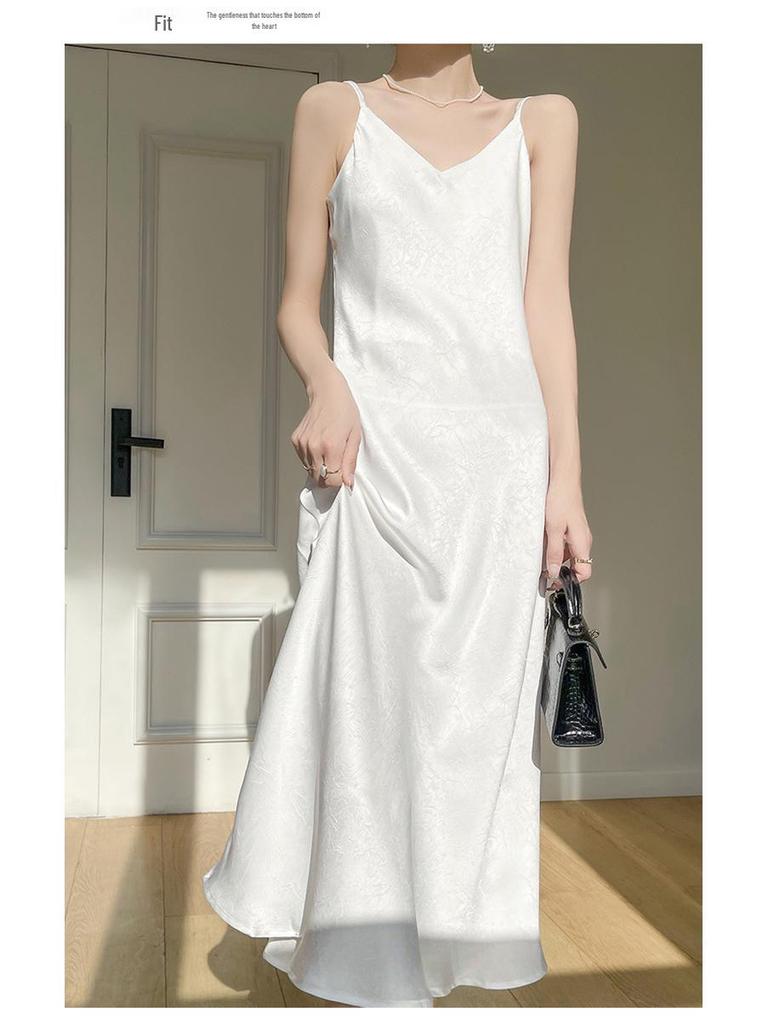 Französischer Chic Sommer Damen Satin Spaghetti-Träger Kleid