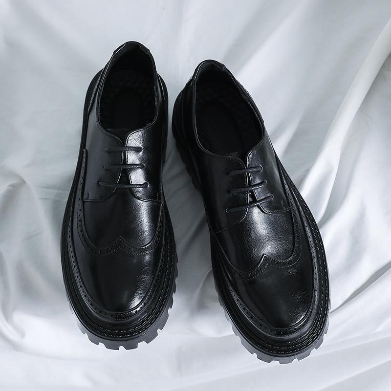 Men'S Shoes Casual Leather Shoes British Retro Trend Brock Platform Heightening Small Leather Shoes 21259-R