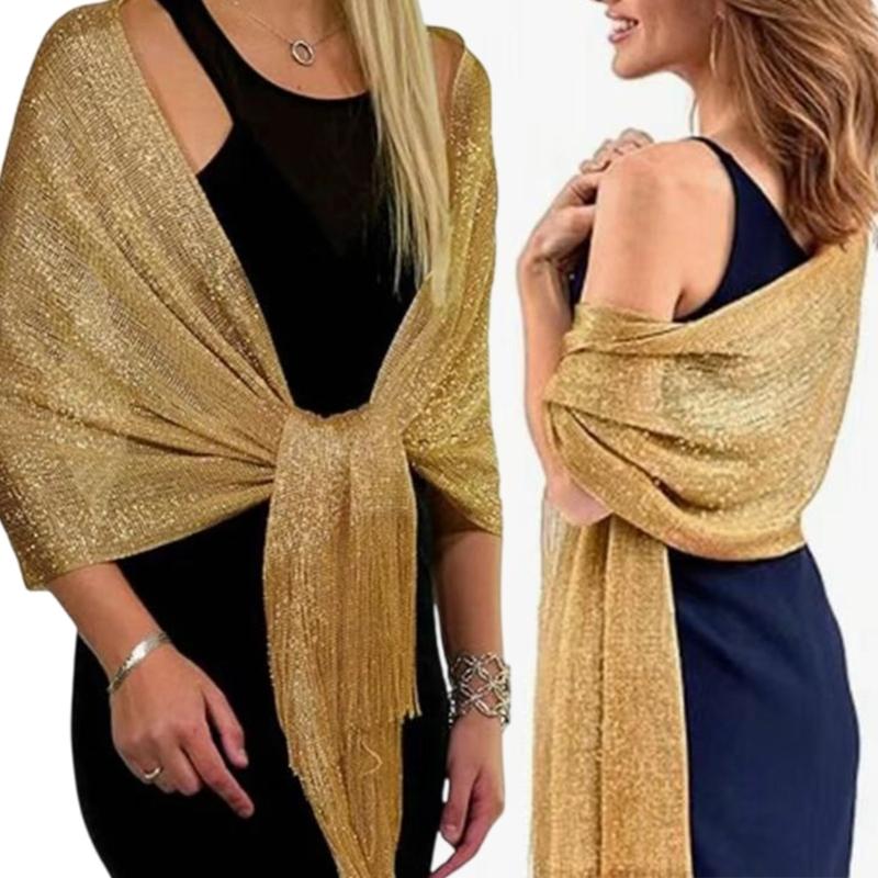 Women Formal Evening Stole With Glittering Silver Design For Bridal Wedding And Evening Party Dresses Accessory