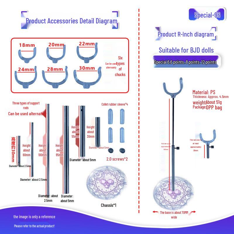 BJD Doll Adjustable Stand for 1/6, 1/8, 1/12 Scale Figures