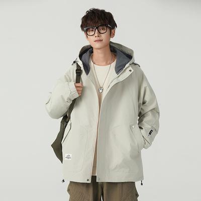 Jacka Herr Vår och Höst Tonåring Casual Fleece Förtjockad Vattentät Med Huva Verktygsjacka