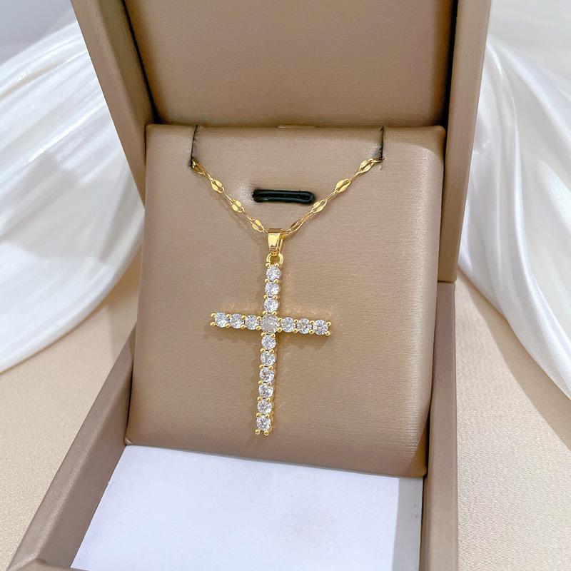 Cross Zircon Copper Micro-Inlaid Real Gold Electroplating Simple And Delicate Clavicle Chain Neck Chain