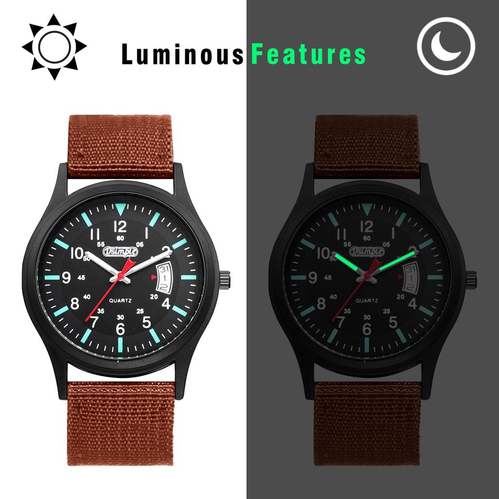 Military Watch Men Nylon Strap Waterproof Luminous Analog Display Calendar Simple Fashion Sports Watch Quartz Green Men's Fashion Accessory