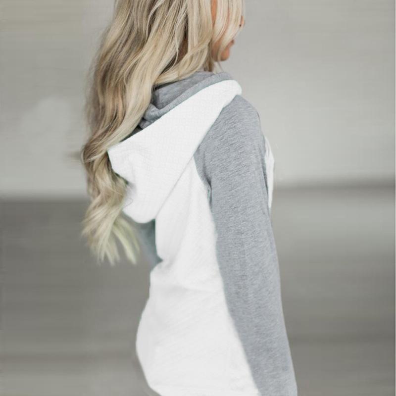 New 2020 Autumn/Winter Women's Patchwork Hooded Zipper Long Sleeve Hoodie, European American Style